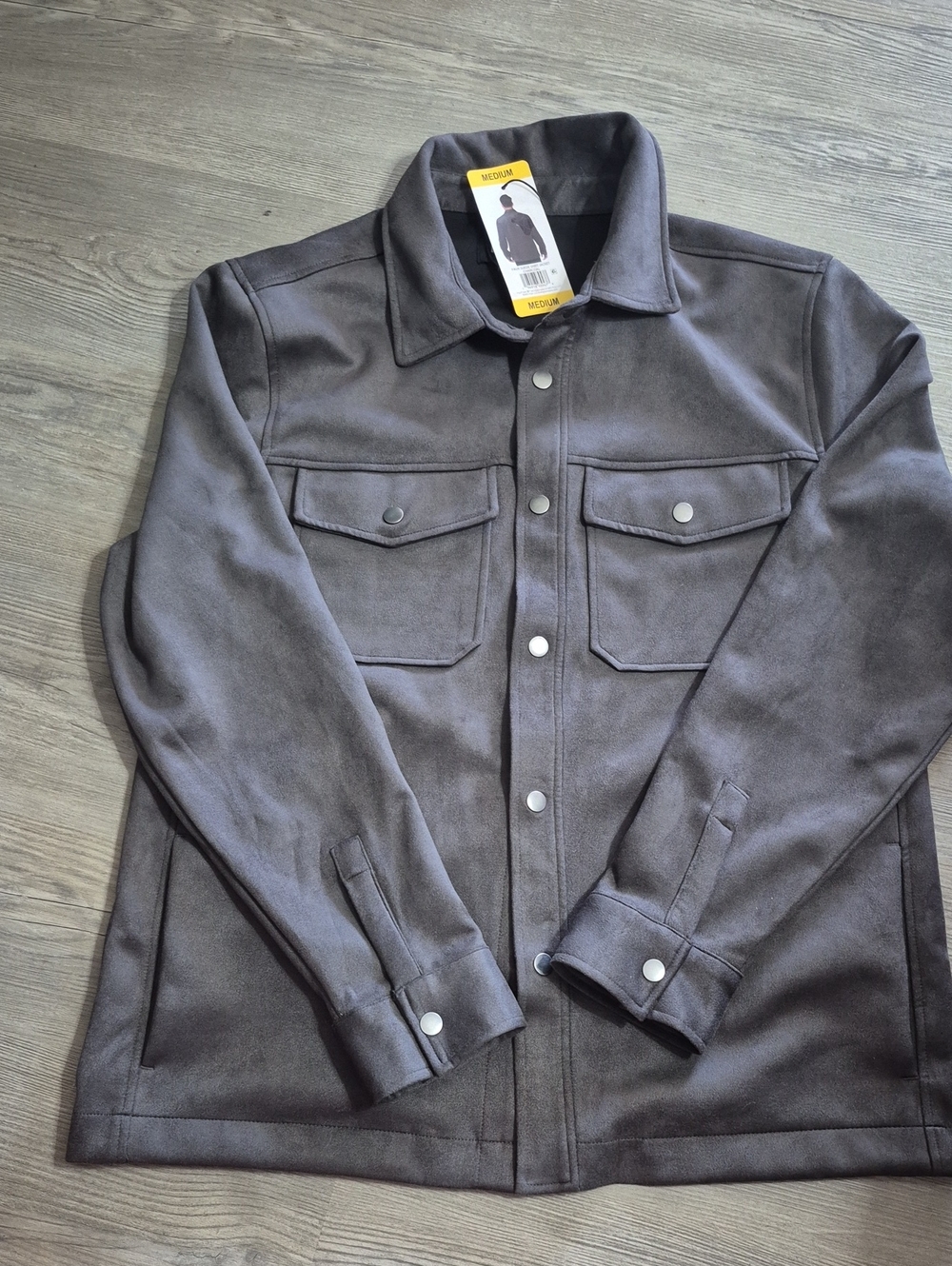 Frye Men's Gray Faux Suede Snap-Front Shirt Jacket. Size M. NWT